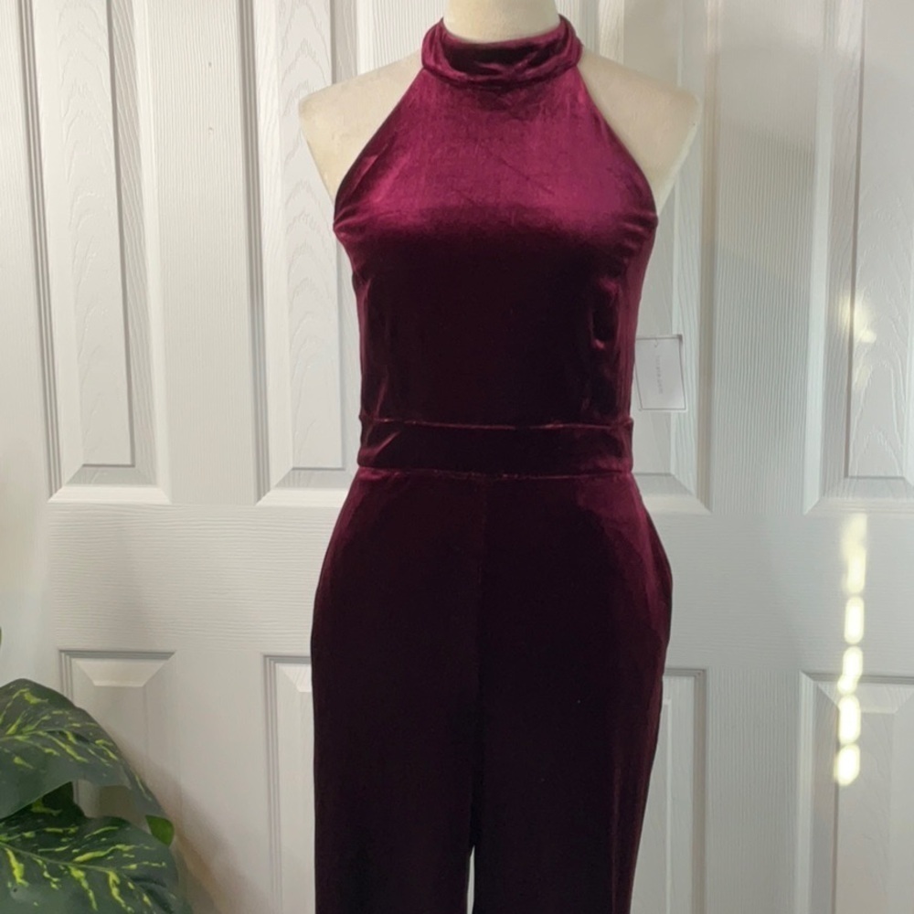 1.STATE Women's Mock Neck Halter Tie-Neck Velvet Jumpsuit Size S - Picture 5 of 13